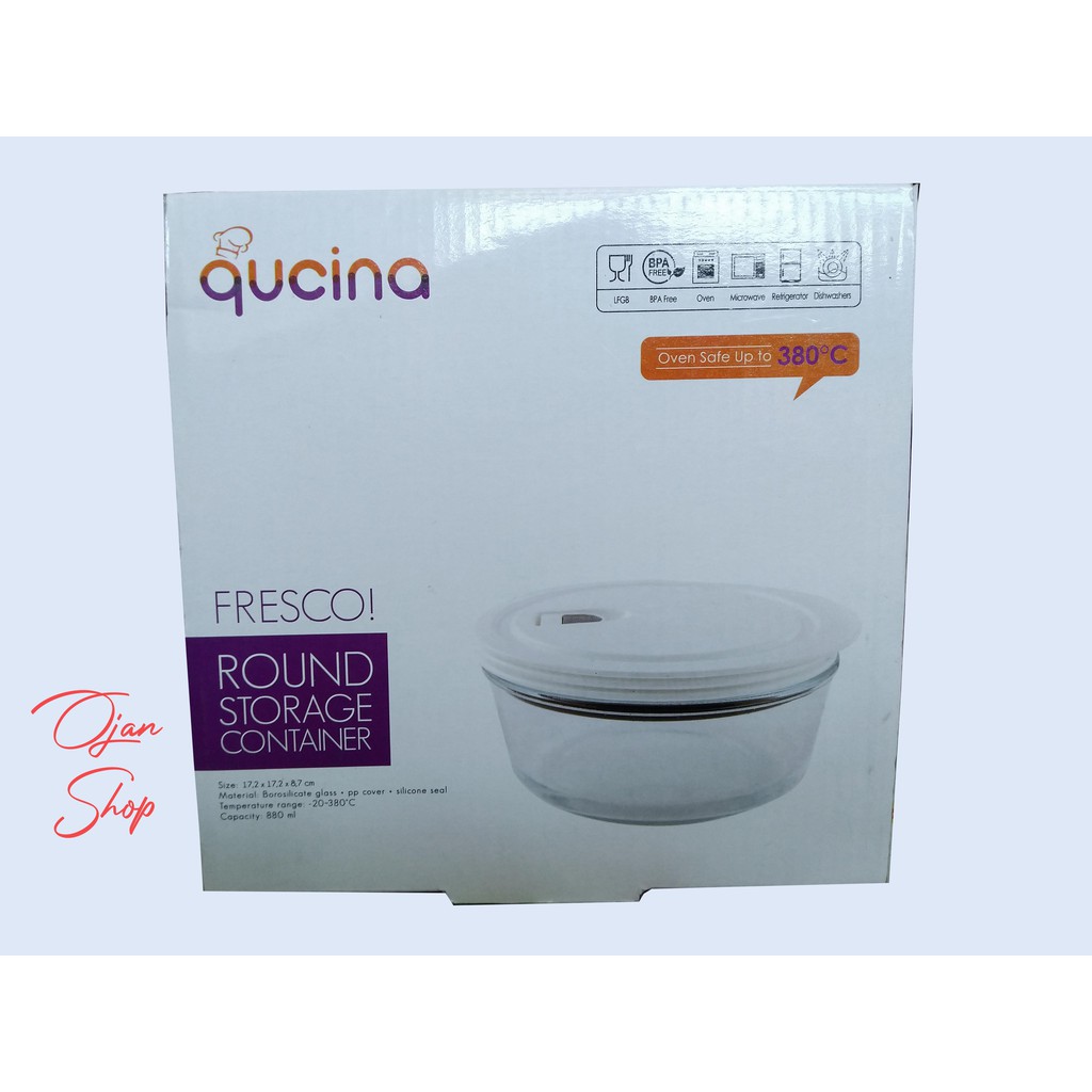 Qucina Fresco Glassware Storage Container Bulat 880 ml - Tempat Menyimpan Makanan Kaca