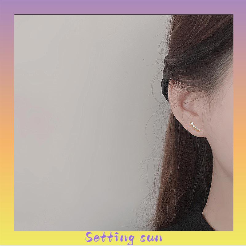 Deretan Kecil Anting-Anting Geometris Berlian Anting-Anting Zirkon Set Mikro Sederhana Anting-Anting Gandum Kecil yang Lucu TN