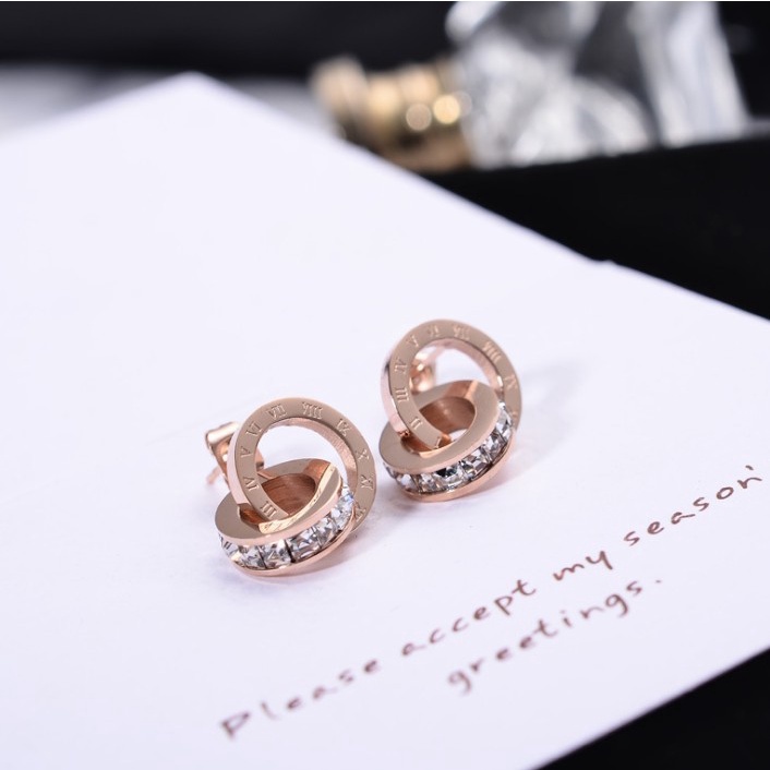 Anting TusukWanita Titanium Anti Karat Motif Romawi/Anting Wanita Korea Titanium