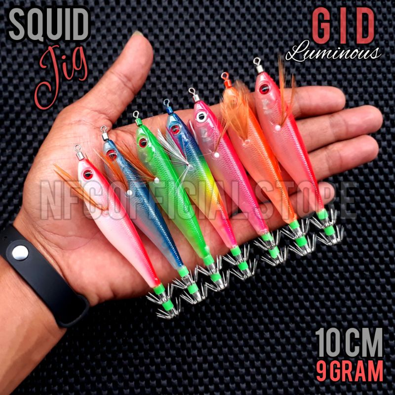 Umpan cumi Squid jig 10 cm 9 gram GID Luminous bercahaya dalam gelap SUPER KILLER