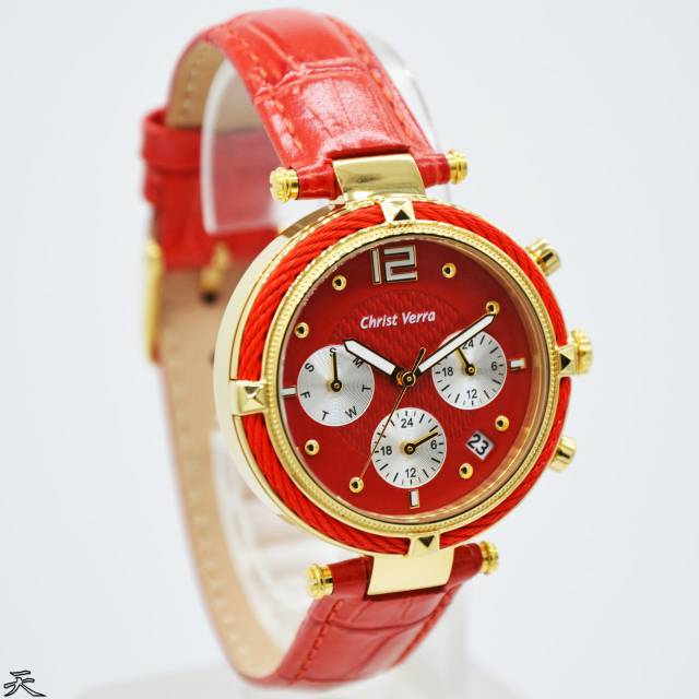 Jam Tangan Wanita Christ Verra 75020L Gold Leather Kulit Original Murah