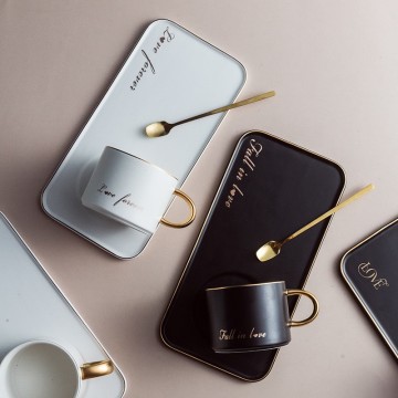 Set Cangkir Keramik (dengan Piring Persegi Panjang dan Sendok Kecil) / Ceramic Mug Set (with Rectang