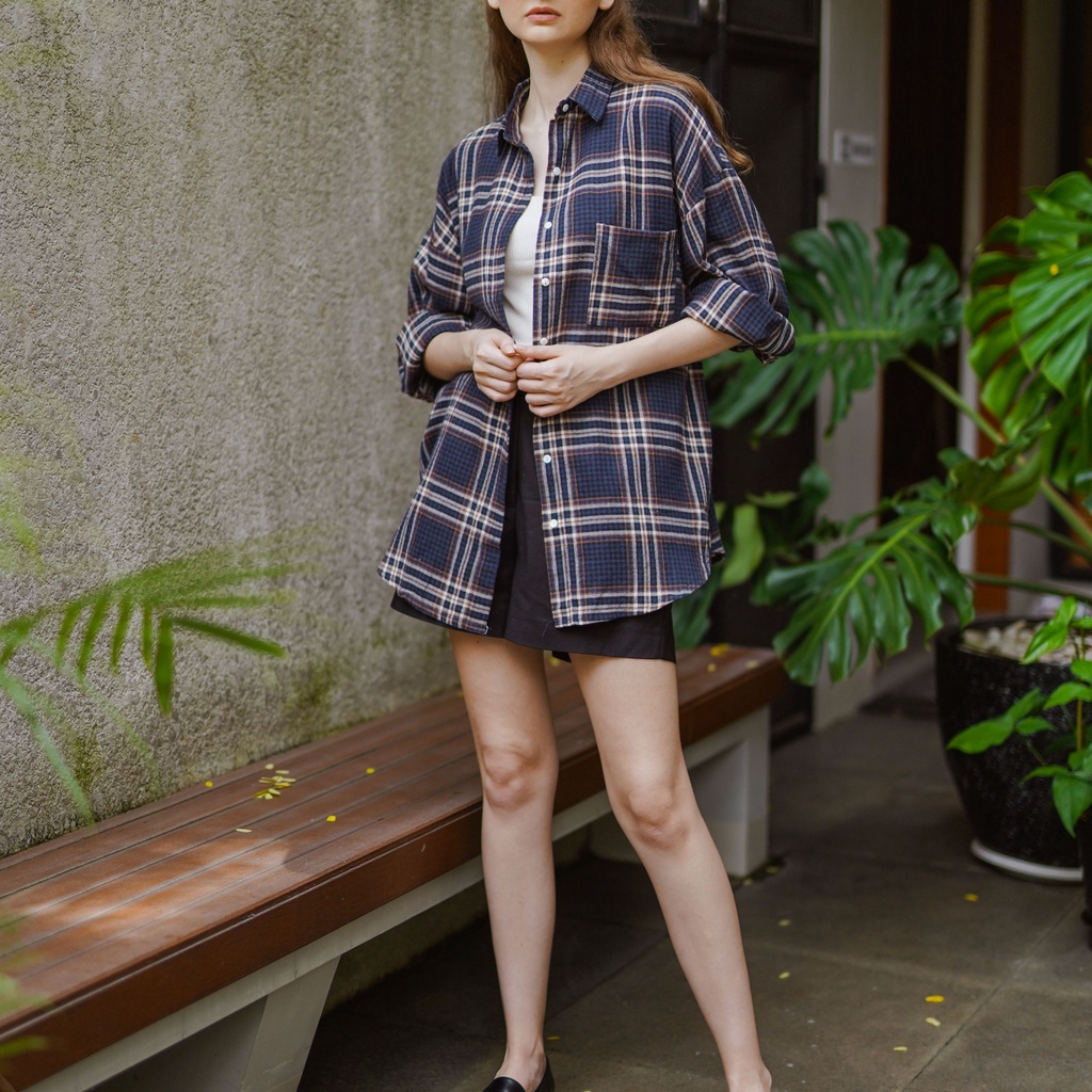This Is April – Kemeja Wanita Ellen Top Navy Brown – 181101-1