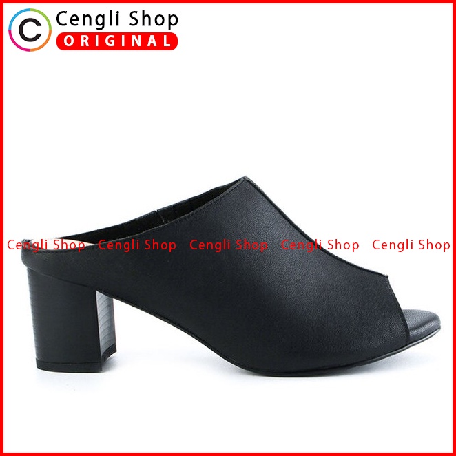 SEPATU SANDAL HEEL KULIT OBERMAIN HEELS WANITA ORIGINAL HITAM OW01