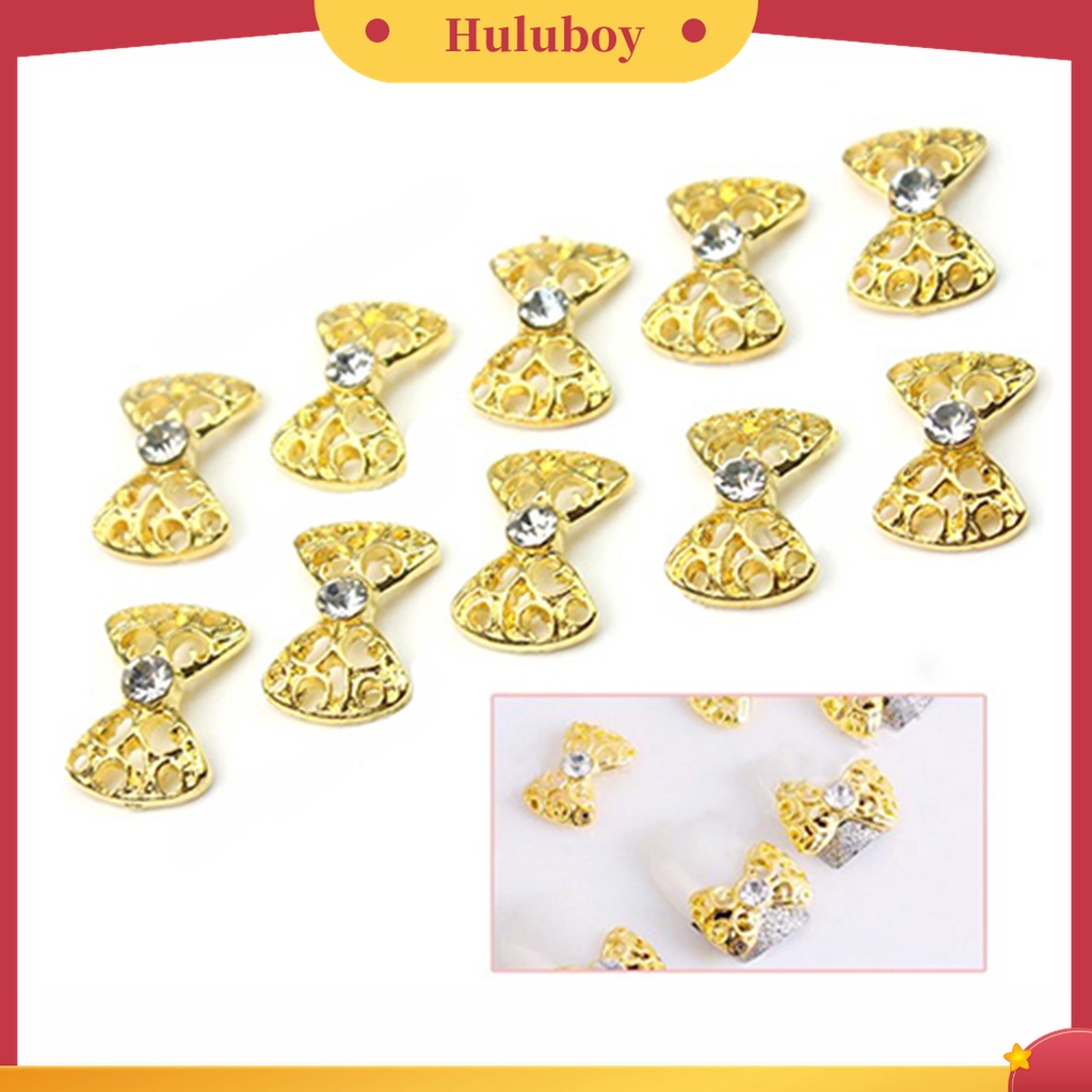 Huluboy Huluboy♡ 10pcs Stiker Kuku 3D Motif Pita Aksen Berlian Imitasi Bahan Alloy Untuk Kencan