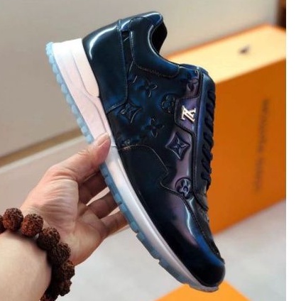 sepatu lv sneaker pria mirror vip shoes cowok men run away kulit asli leather blue