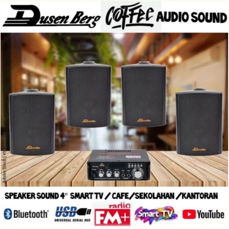 Paket Cafe Klinik Kantoran Mesjid 4 Titik Speaker DUSENBERG Es 20 Ampli Bluetooth