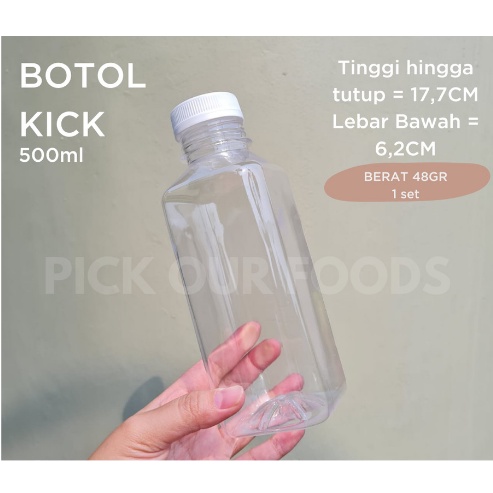 Botol Kale Plastik 500 ml (Round/Bulat) / Botol Kopi SUPER TEBAL  / Botol Kick / Botol Kotak - 44 Gram