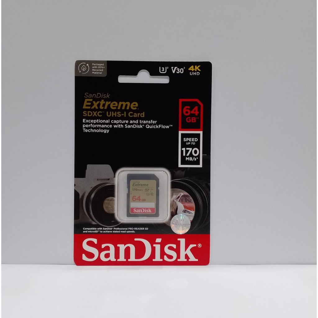 SANDISK SDCARD EXTREME 64GB 170MB/S CLASS 10 - SANDISK SD CARD EXTREME 64 GB 170 MBPS CLASS10