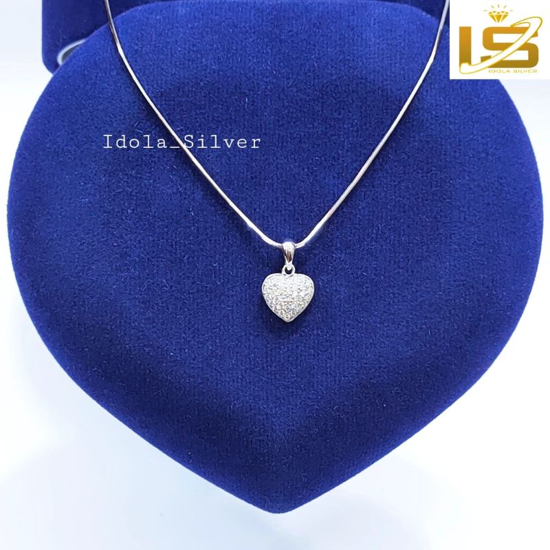 KALUNG PERAK ASLI SILVER WANITA 925 LAPIS EMAS PUTIH MODEL LIONTIN LOVE PERTAMA FULL - PERHIASAN PERAK ASLI