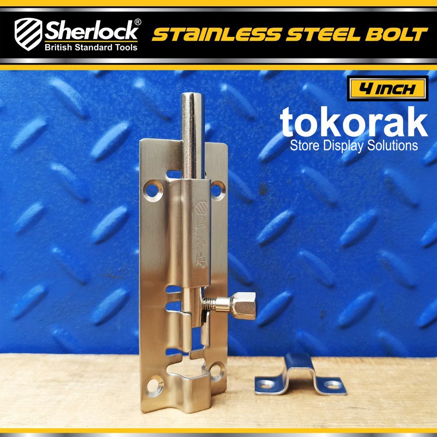 GRENDLE PINTU STAINLESS 4 INCH SHERLOCK - SLOT KUNCI PINTU - JENDELA