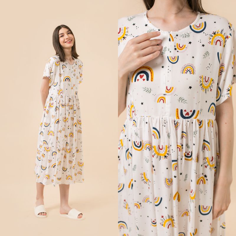 [BISA COD] DASTER KHALIFS BY KHALIFS.SLEEPWEAR | KHALIFS.ID-Hellen Rainbow White