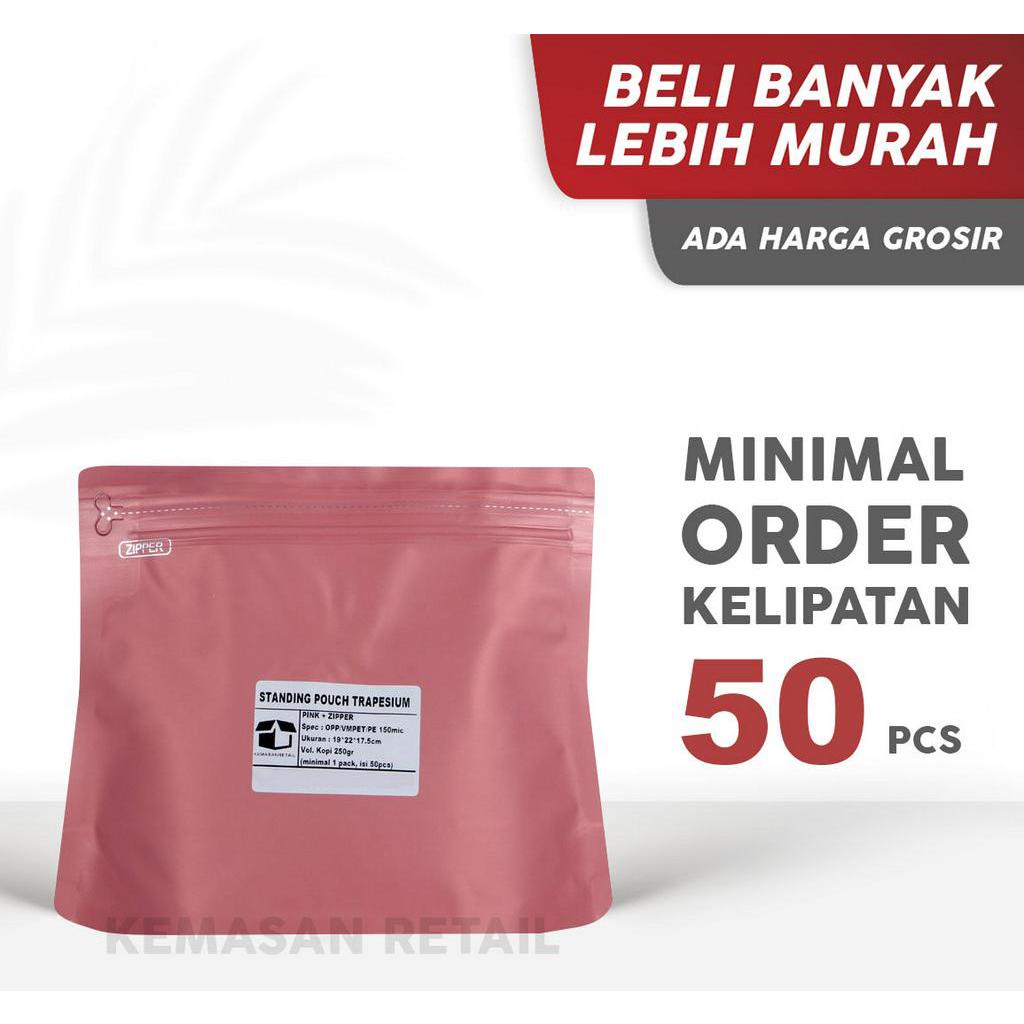 Standing Pouch Trapesium Import Zipper Pink Doff (22 x 17.5cm) | Zipper | Non Zipper | Kemasan Premi