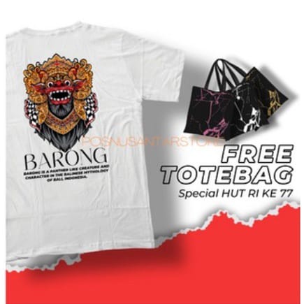 KAOS DISTRO motif BARONG BALI EDISI KEMERKEDAAN HUT R1 Ke 77 BAHAN CUTTON COMBED 30S / KAOS BAJU PRIA WANITA BISA COD