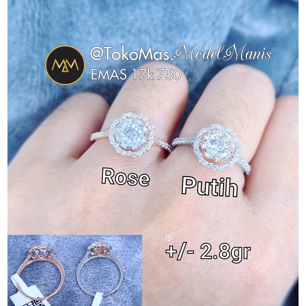 Cincin Layla Ring emas putih dan rose gold 750 kadar 17k