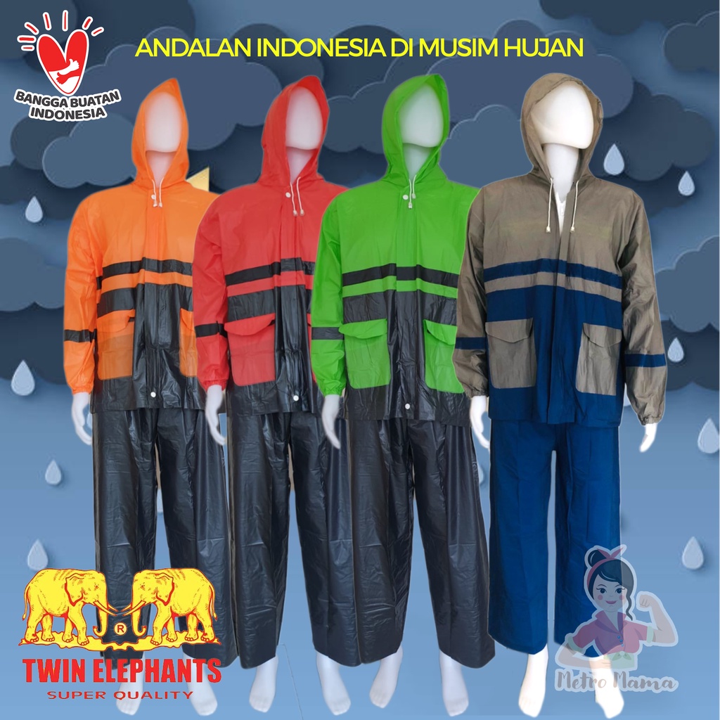 Jas hujan Setelan Jaket Celana KOMBINASI A Skotlet TWIN ELEPHANT &amp; IBEX ORIGINAL mantel raincoat tebal murah