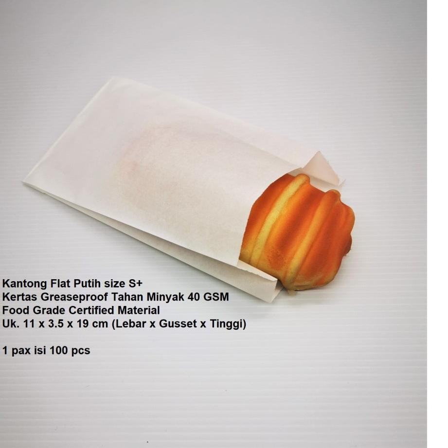 

♥ Kantong Flat Kantong Kertas Putih 11x4x19 (S+) Anti Minyak Greaseproof ☼