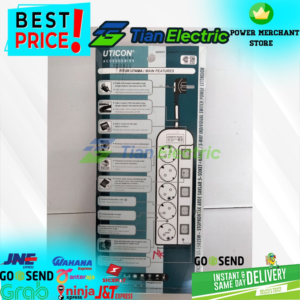 UTICON ST-1582SW Stop Kontak Arde Saklar 5 Soket + Kabel 1,5M