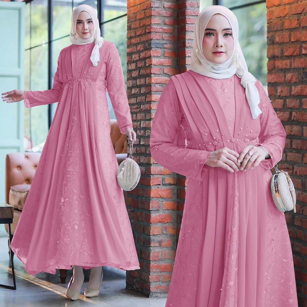 Aisha Baju Muslim Wanita Jumbo Gamis Brukat Tile Remaja Dewasa Premium Fashion Gamis Kondangan