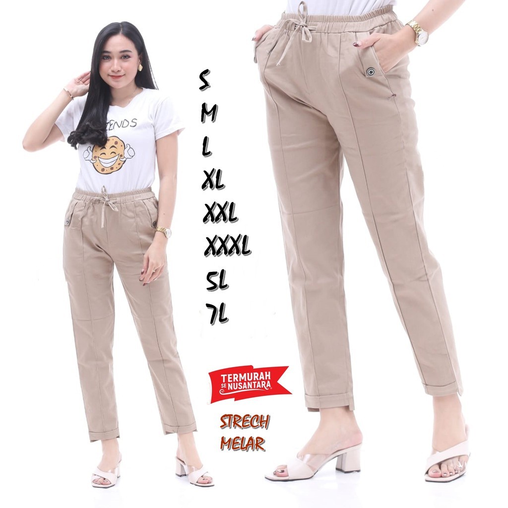 Celana Wanita Baggy Pants Combed Stretch Diamond Super Jumbo 5L/6L/7L/8L Bahan Melar Bisa Bayar Ditempat (COD)