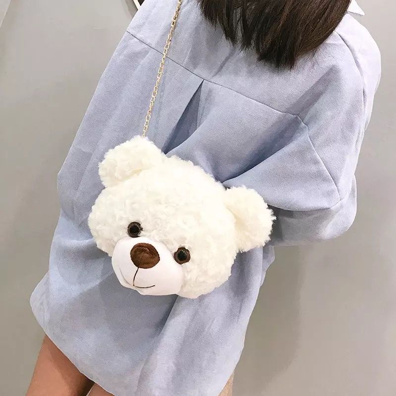 Best Seller tas selempang wanita anak-anak gadis remaja motif kepala beruang teddy bear bulu lagi hits terbaru 2022 tas selempang &amp; bahu wanita populer