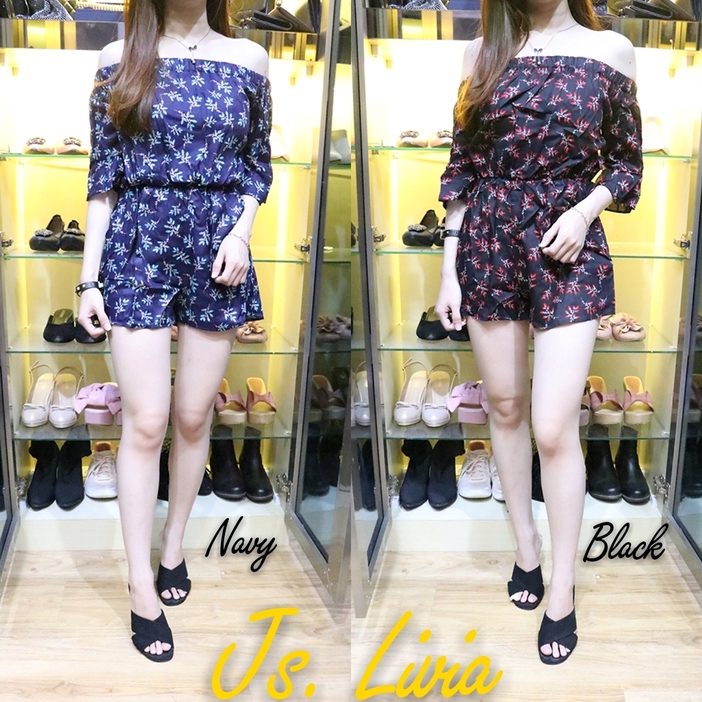 [Js Livia BC]Jumpsuit wanita cotton NAVY/BLACK