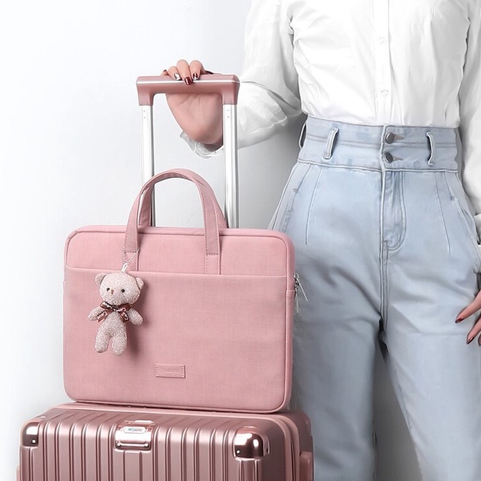 Tas Fashion Wanita Jinjing Selempang Slempang Sling Bag Sleeve Pouch Sarung Ipad Tab Tablet Macbook Air Pro Laptop Asus Acer Lenovo HP Huawei 11 12 13 14 15 inch Motif Beruang Bear Warna Pink Biru Cute Murah Korean Model Tali Tahan Air Slot Stationary