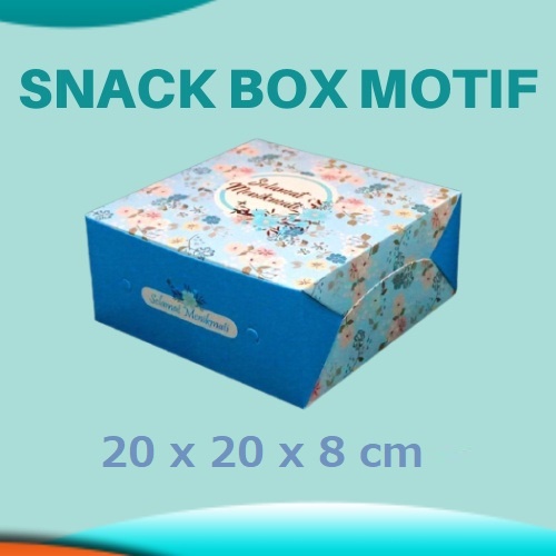 

Snack Box Motif Bunga Biru Kotak Makan Dus Kue Camilan Kardus Kemasan Makanan Food Packaging 20x20x8