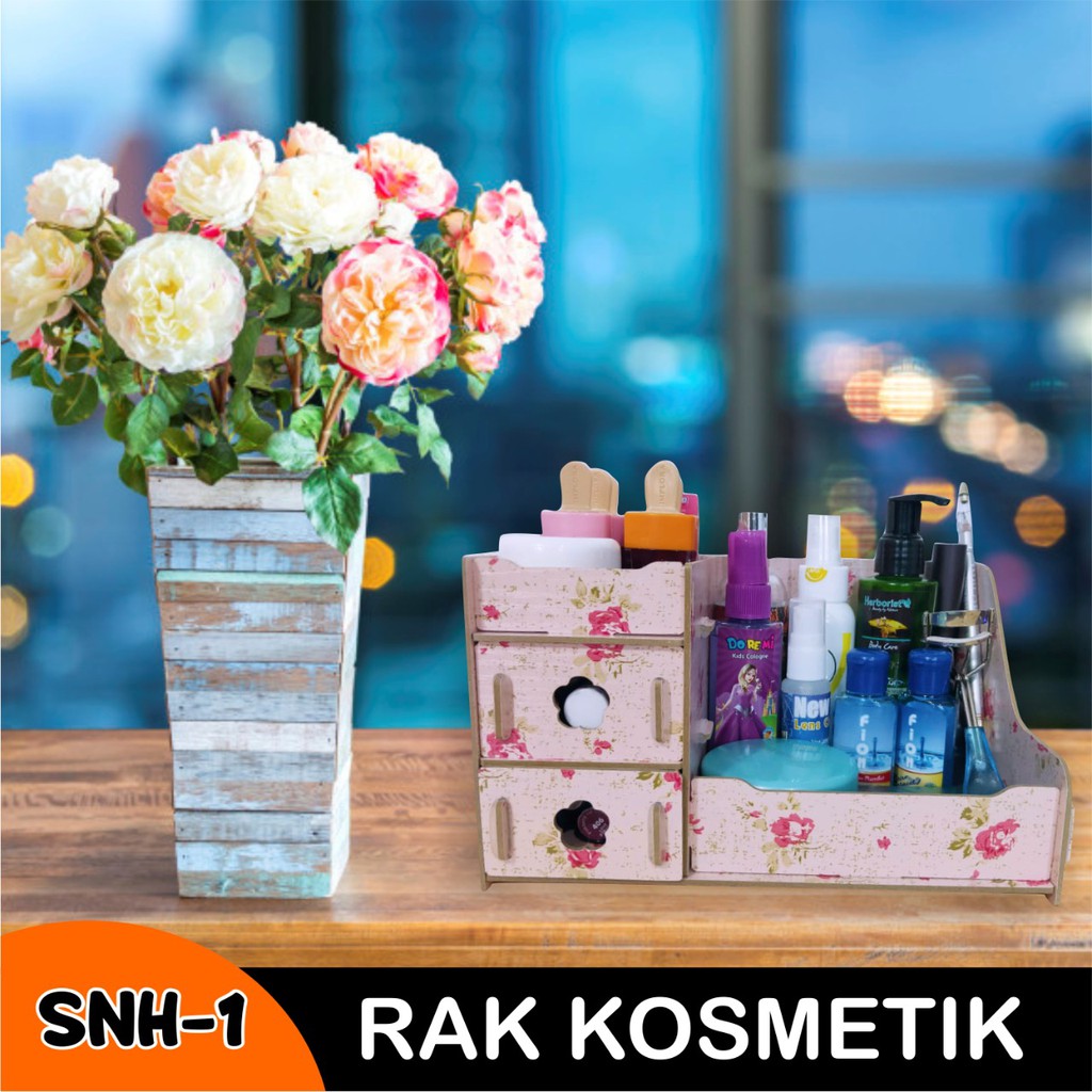 CUCI GUDANG Rak Kosmetik Kayu Ada Cermin Lubang Tisu Wooden Make Up Organizer Rak P3K Rak Serbaguna Multifungsi Lemari KOTAK