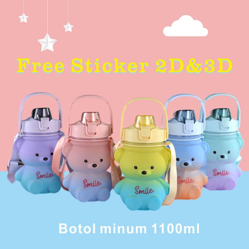 BOTOL MINUM BONEKA 1 L/BOTOL MINUM VIRAL BONEKA 1000ml/1.1L Free Stiker 2 &3 DM/BOTOL VIRAL MURAH/BO