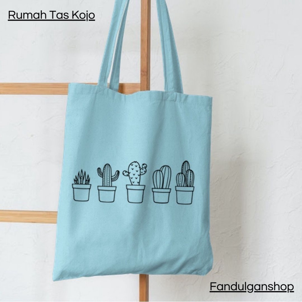 FLASH SALE 7.7 - TOTEBAG MOTIF TANAMAN KAKTUS - RESLETING BAHAN KANVAS / DINIR 300 UKURAN 35X40 CM