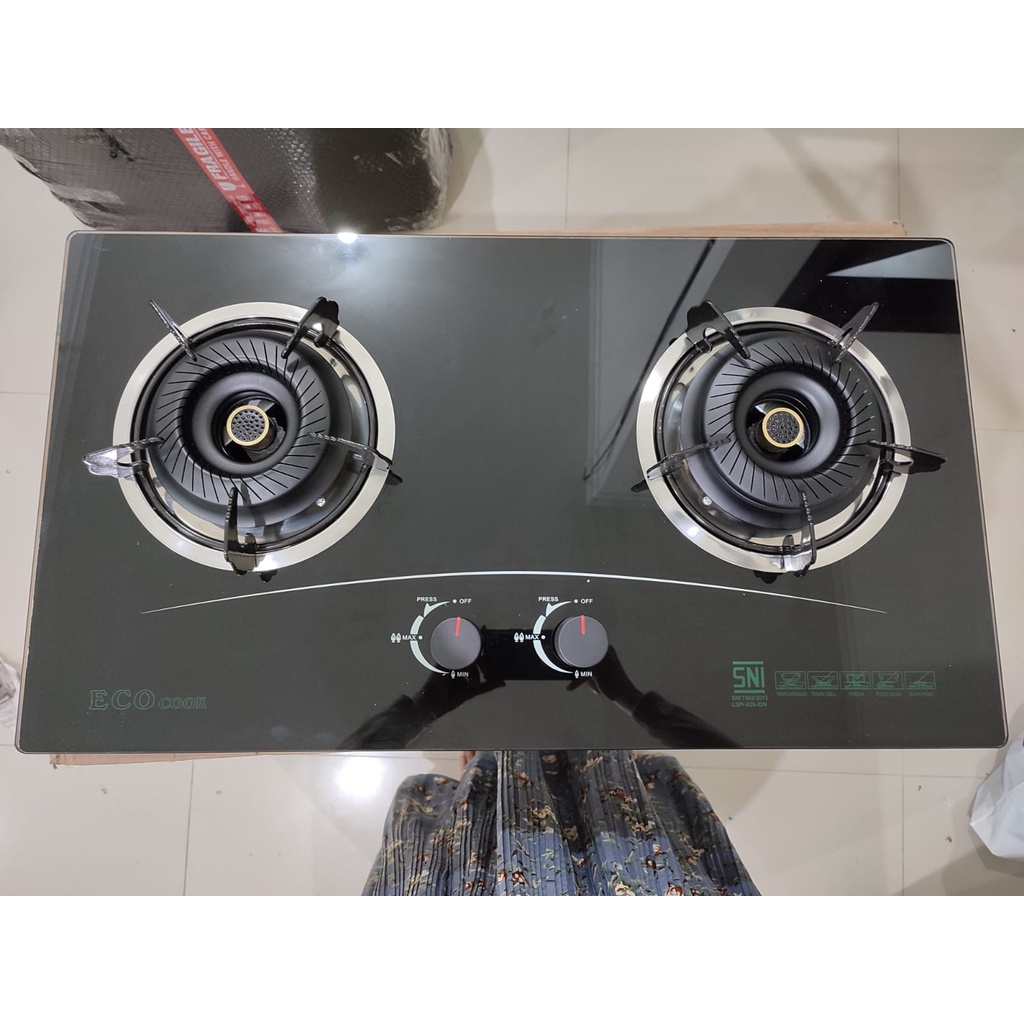 EcoCook ec2-21 kompor tanam kaca gas LPG 2 tungku ECO Cook kaca tempered glass/Kompor 2 TK Kaca EC2-