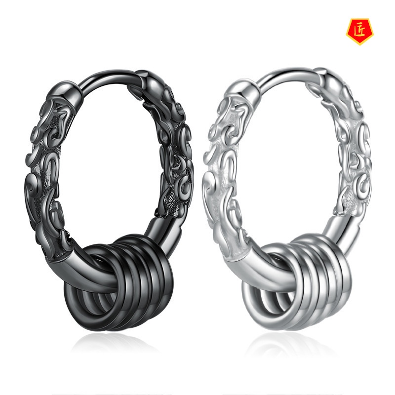 [Ready Stock]Silver Men's Black Gold Earrings New Fashion Hip Hop