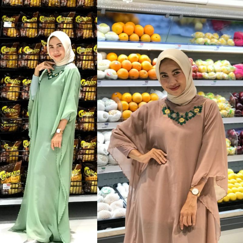 Kaftan Jumbo Hitam Bahan Satin Wanita Lengan 3/10 Kaftan Bordir Exclusive / Kaftan Bordir Premium