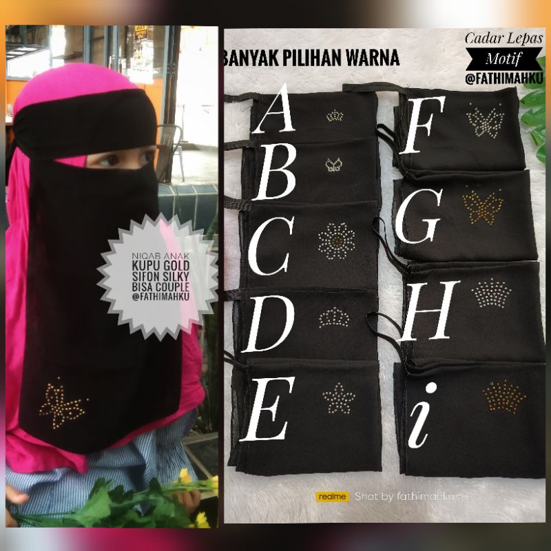 Niqab Couple Ibu dan Anak Motif Kupu Mahkota Bunga/Cadar Bandana Sifon silky Couple/Niqob Termurah T