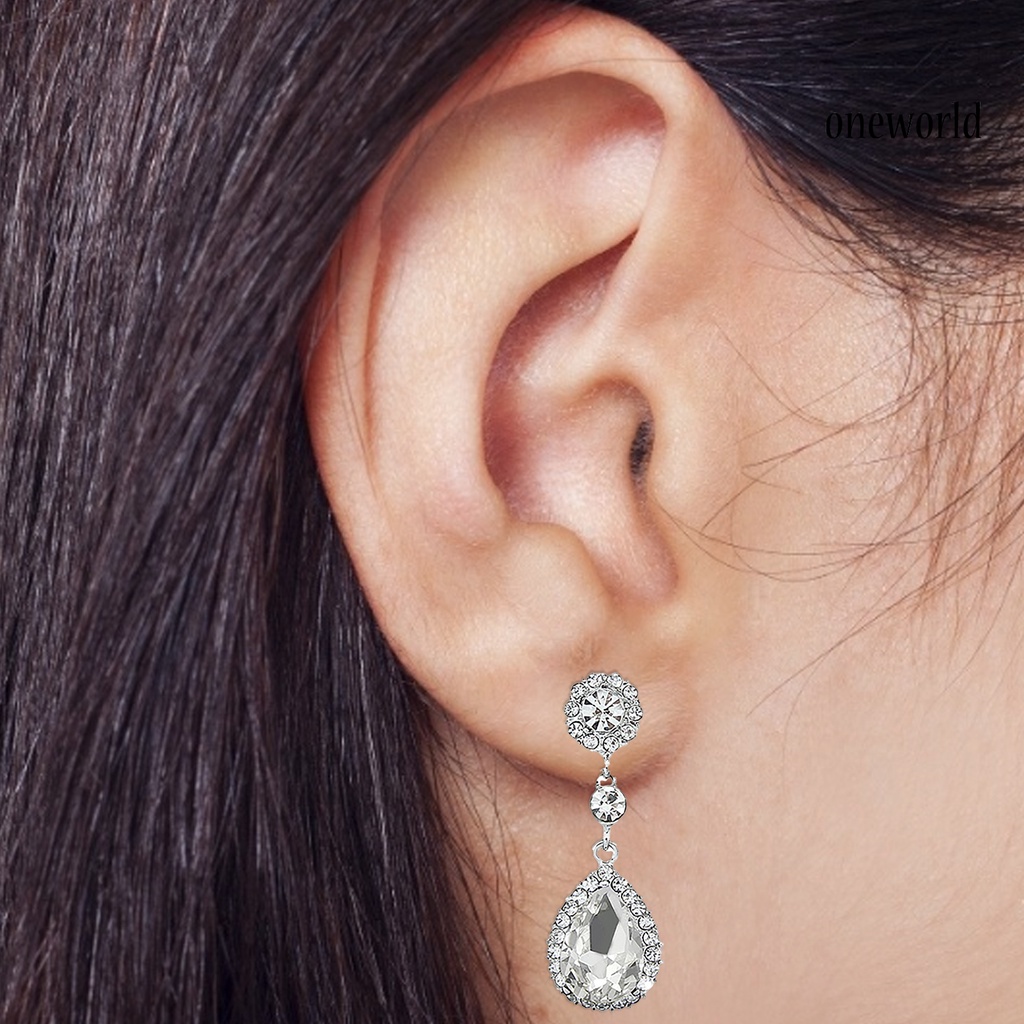 OW@ Women Luxury Water Drop Chandelier Earrings Rhinestone Ear Drops Jewelry for Daily Life