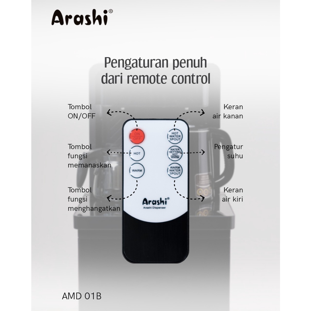 Arashi Dispenser Multifungsi Galon Bawah + Remote AMD-01B - Water Dispenser Multifunction Normal Warm Hot AMD 01B