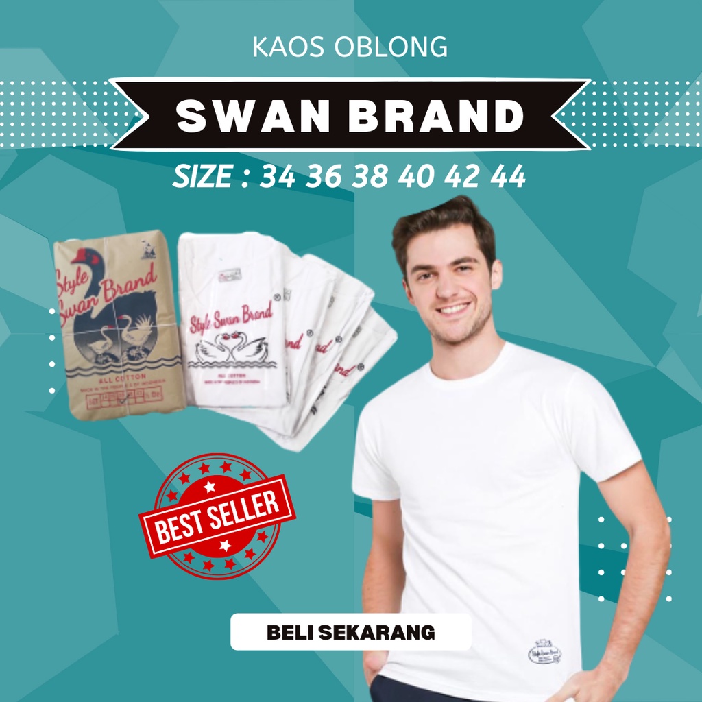 Kaos Oblong Pria T-Shirt Putih Polos SWAN Bahan Katun 40s Ukuran 34-44 MERK SWAN / KAOS DALAM SWAN N