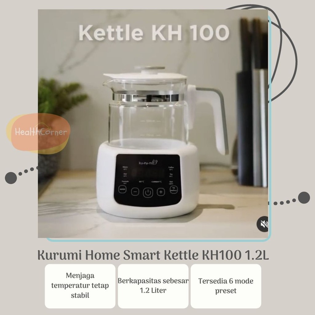 Kurumi Home Smart Kettle KH100 With Warmer 1.2 L [ Pemanas Air otomatis, Teko Listrik ]