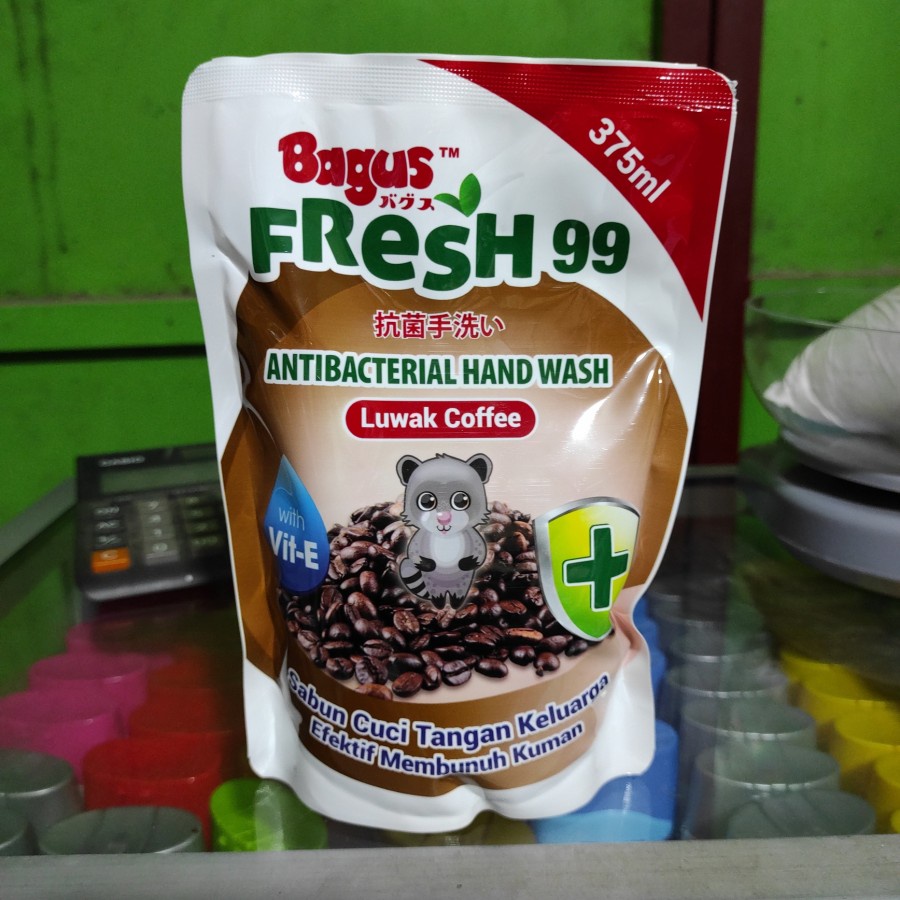 Bagus Fresh 99 Antibacterial Hand Wash Luwak Coffee 375ml Pouch