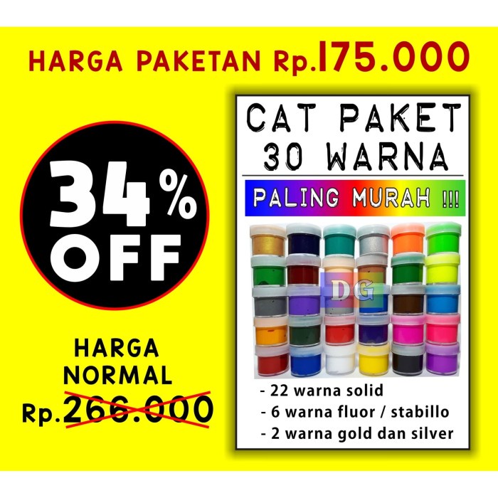 

(TERLARIS) 30 Cat Paket - Cat Tekstil / Lukis utk kaos / kanvas / tas / sepatu
