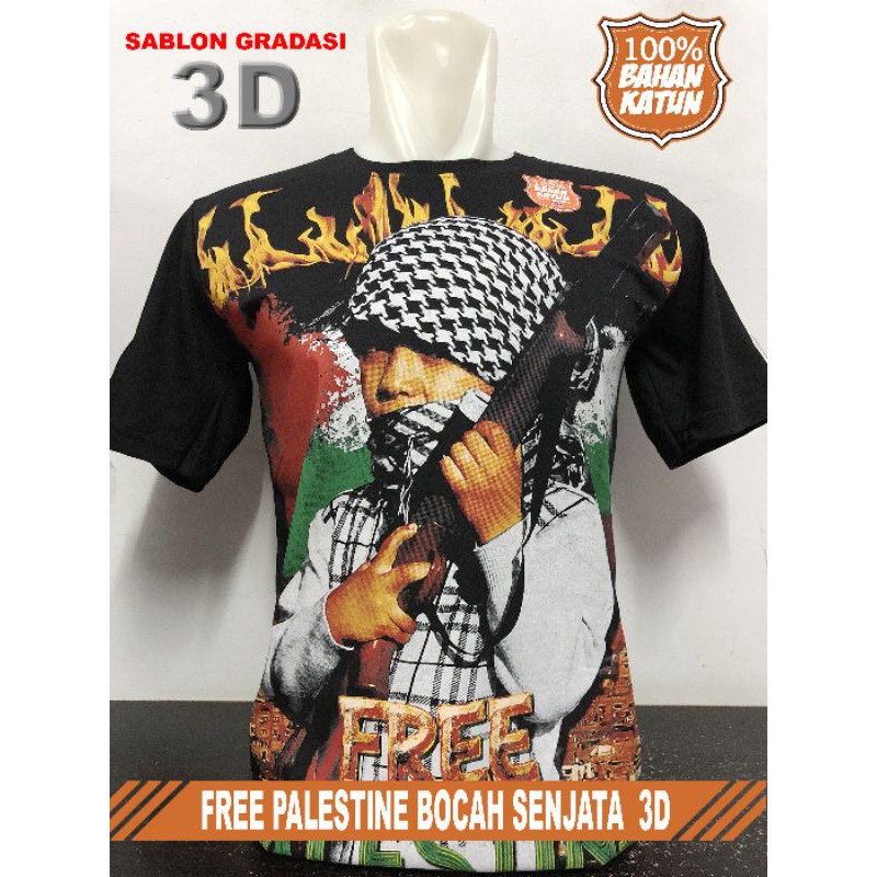 FANSHOP XP Kaos Dakwah Islami Hijrah Tauhid Sorban 3d Palestine-Palestine Bocah 3D