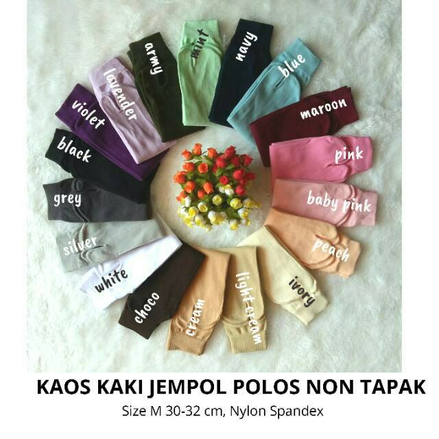 Kaos Kaki Jempol Wanita Muslimah Polos Non Tapak Hitam, Panjang, Tebal, Murah, Size L Nylon Spandex