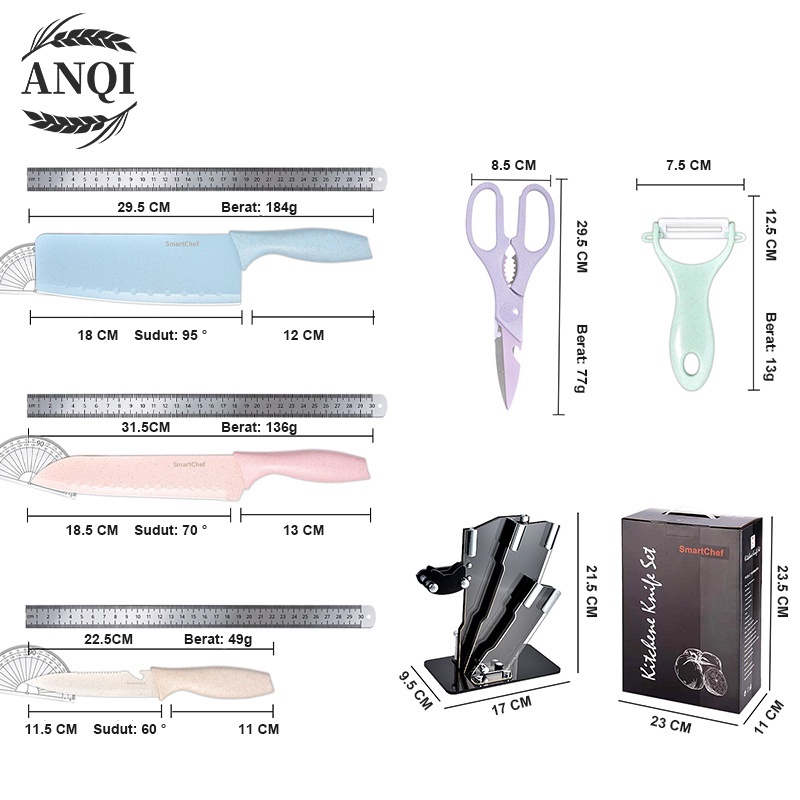 ANQI1888 Pisau Dapur Set isi 6pcs Kitchen Knife Set Multicolor Knife Set Gift Premium 6in 1 VS-1817