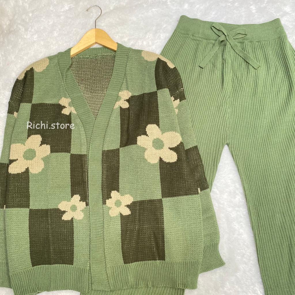 One set rajut camelia outer baju celana kulot