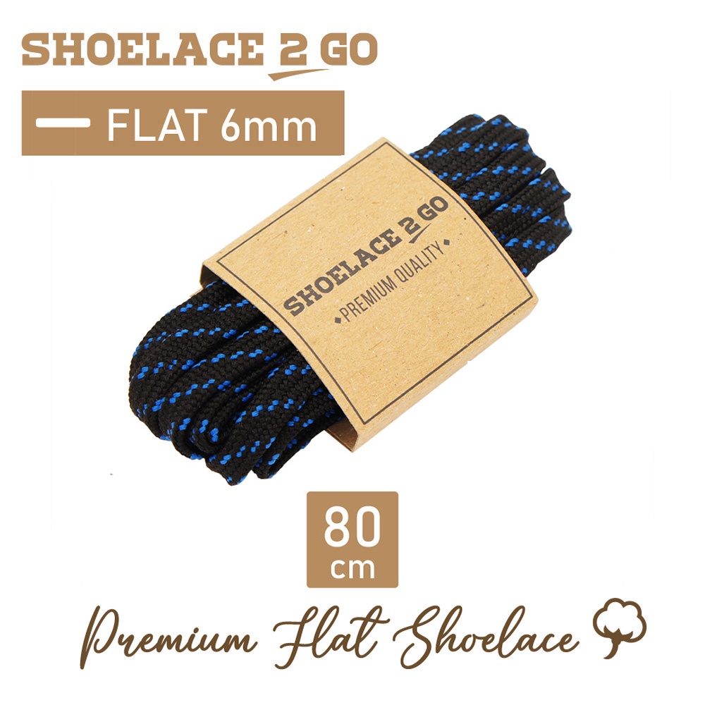 SHOELACE 2 GO PREMIUM TALI SEPATU MOTIF GEPENG PIPIH FLAT N38 - BLACK WITH BLUE STRIPES