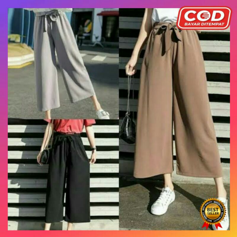 Celana kulot wanita ribon pants bahan katun - celana kulot wanita tali - kulot wanita panjang