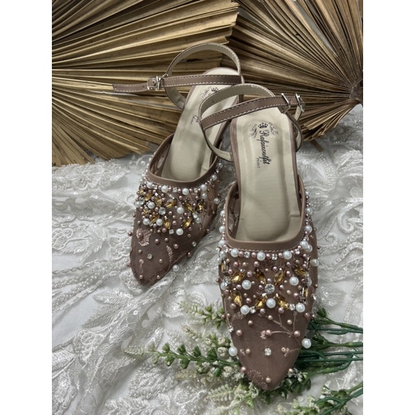 sepatu wanita wedding moccca diamont tali 7cm kaca