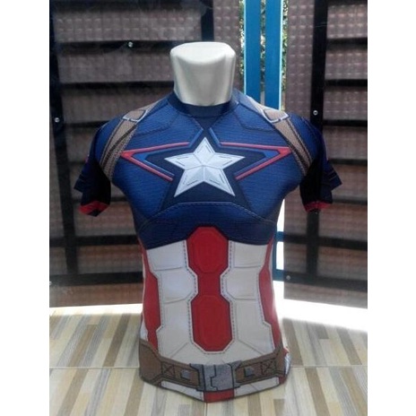 Kaos Manset Baselayer Captain America olahraga gym amerika sepeda baju