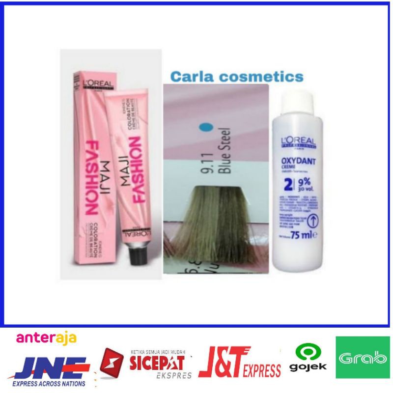 cat rambut L'oreal maji fashion 9.11 blue steel + oxidan't L'oreal